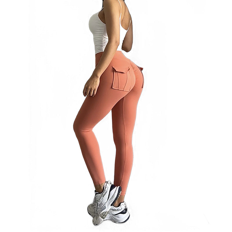 Beakey Womens Yoga Pants High Waist Leggings with Pockets for Workout-Coral Red
