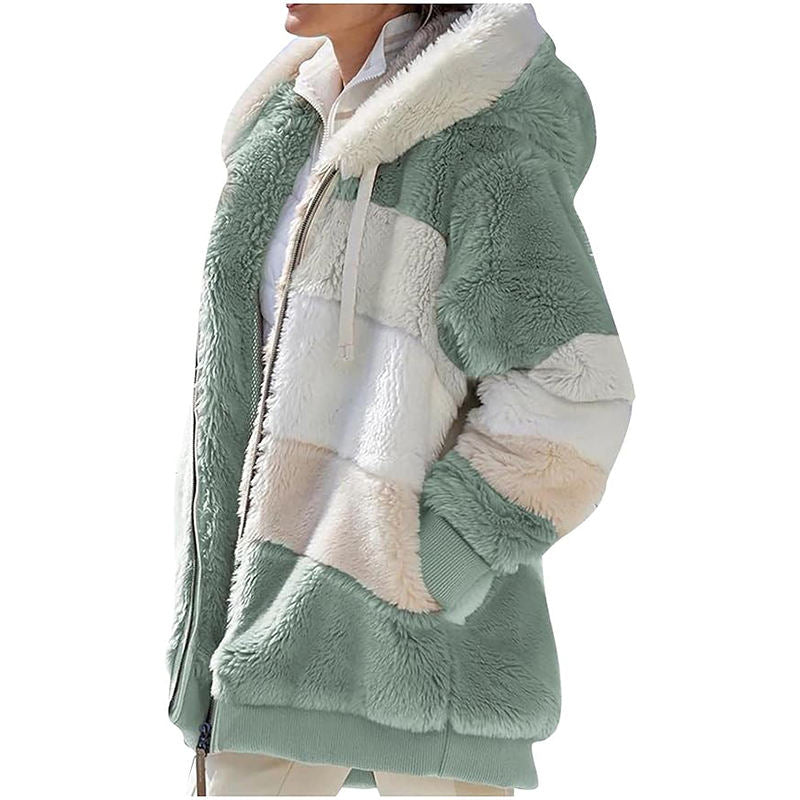 Beakey Womens Warm Coats Fuzzy Sherpa Hooded Jacket with Pockets-Green