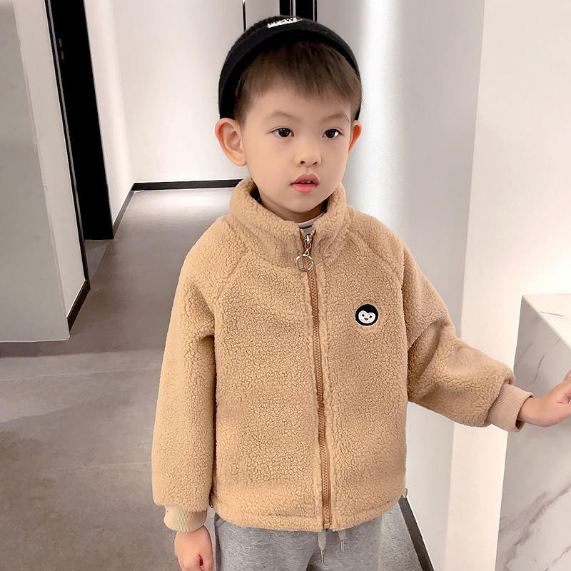Beakey Baby Fleece Jacket Stand Collar Warm Zip Up Outwear for Winter-Khaki