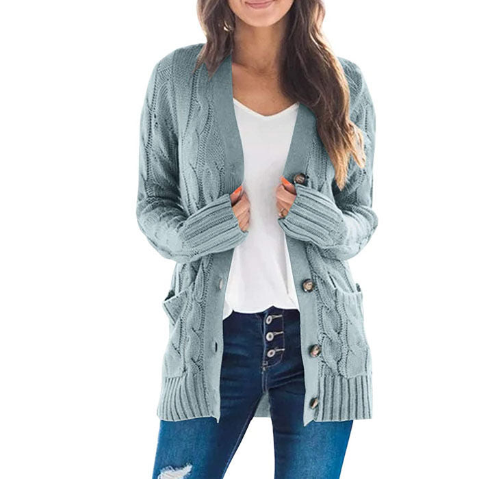 Beakey Women's Winter Keep Warm Long Sleeve Knit Sweater Cardigan Button Loose Outerwear-Green-YL220187