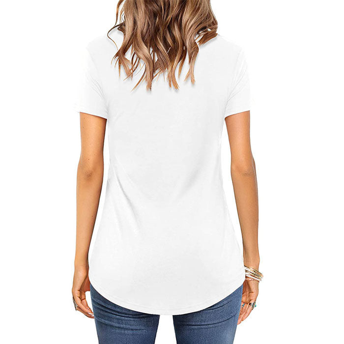 Beakey Women's Summer Tops V Neck T Shirt Short Sleeve Criss Cross Loose Casual Tops-White