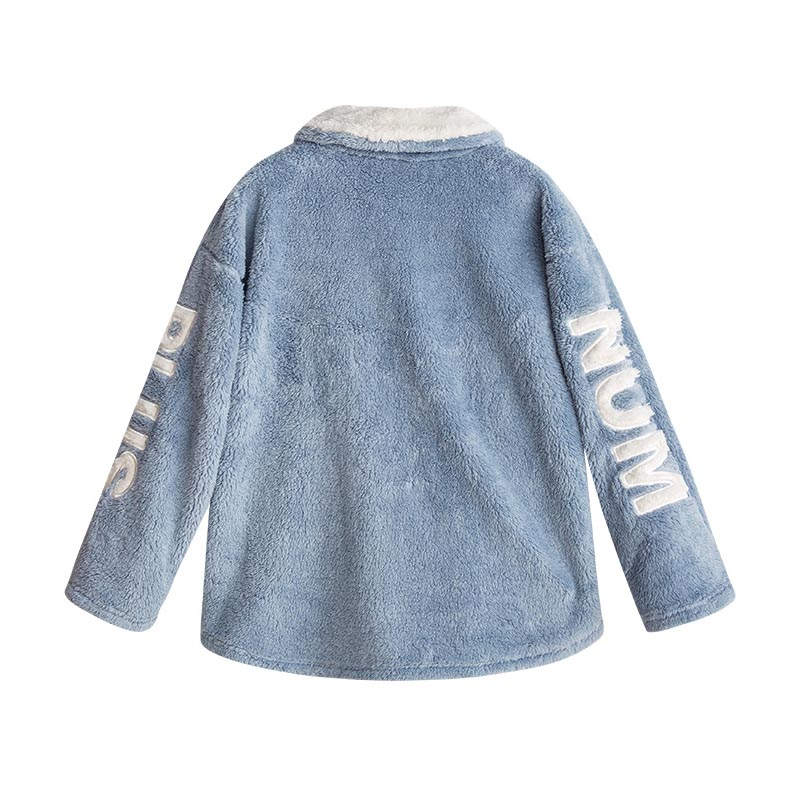 Beakey Womens Winter Fleece Pajamas Set Warm Loungewear-Haze Blue