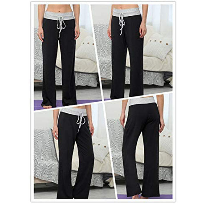 Beakey Women's Comfy Pajama Pants Casual Stretch Pant Drawstring Wide Leg Pants-Black-0881