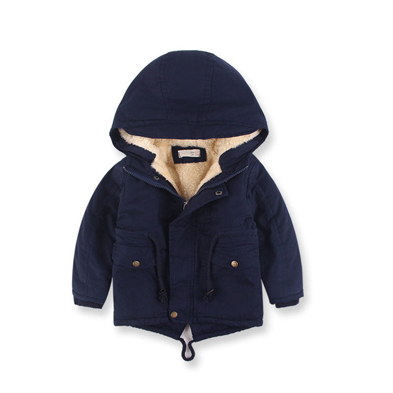Beakey Kids Winter Jacket with Hood & Pockets Fleece Lining Outwear-Navy Blue