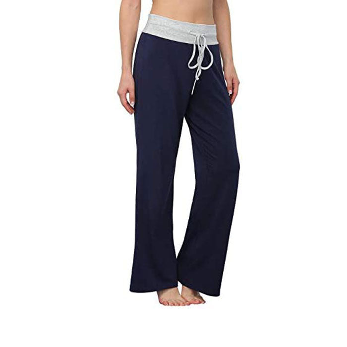 Beakey Women's Comfy Pajama Pants Casual Stretch Pant Drawstring Wide Leg Pants-Dark Blue-0881