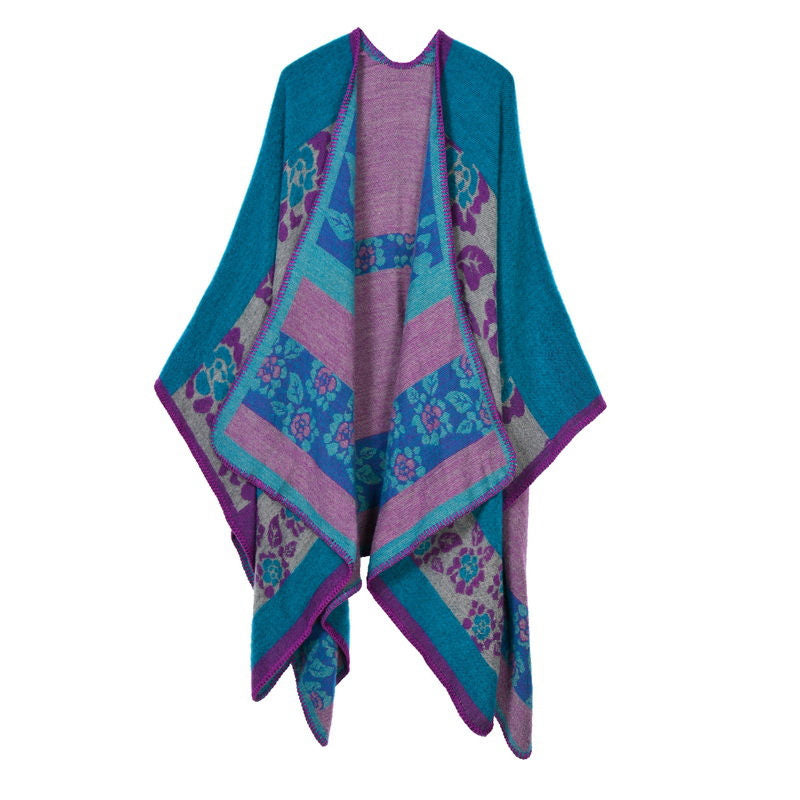 Beakey Womens Winter Reversible Oversized Blanket Cape Shawl-Flower HaQing