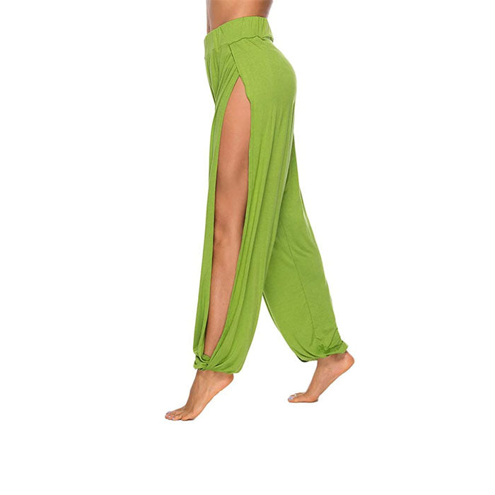 Beakey Women's Yoga Harem Pants Casual Loose Side Slit Hippie Long Pants-Green-8006