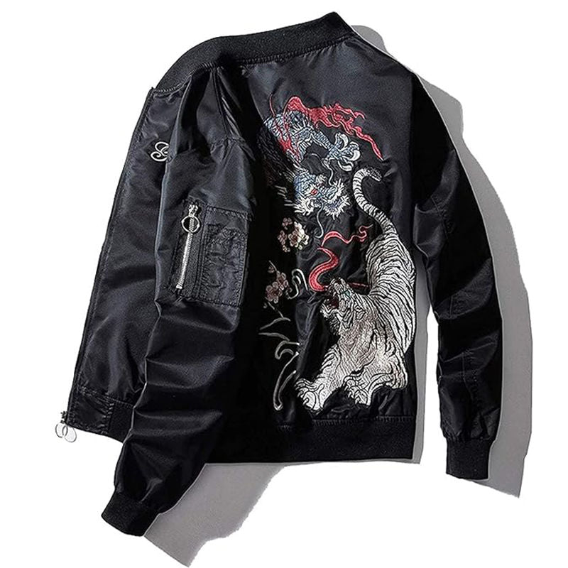Beakey Cyberpunk Bomber Jackets for Men Embroidery Zipper Windbreaker-A