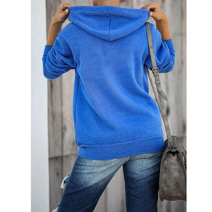 Beakey Womens Solid Color Zip Up Hoodie Long Sleeve Casual Sweatshirts Coat-Blue-7052