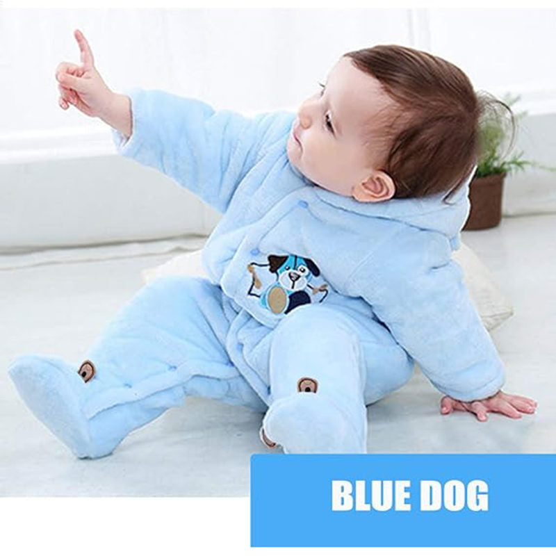 Beakey Newborn Flannel Jumpsuit with Hood Button Down Winter Rompers-Blue
