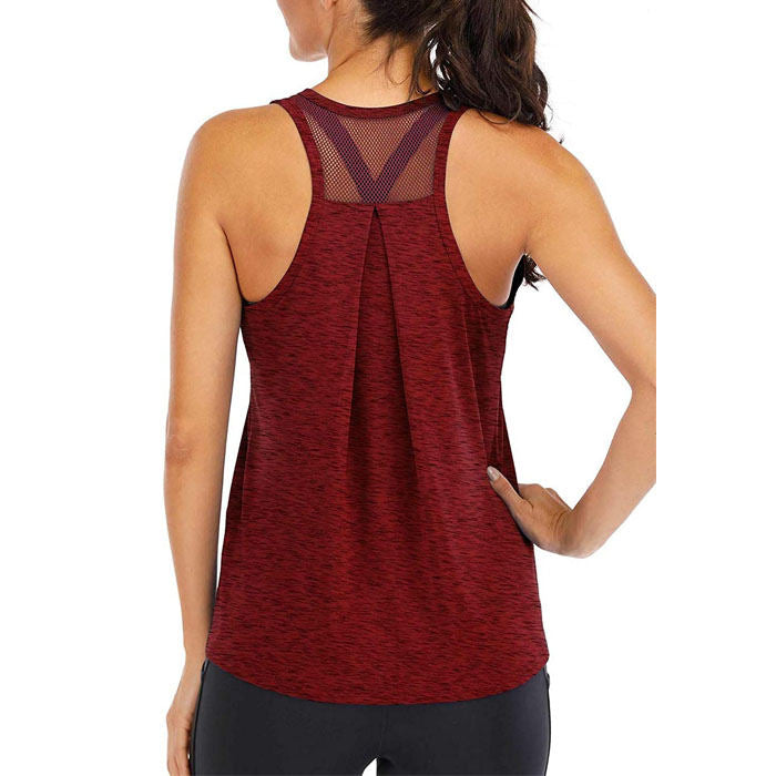 Beakey Workout Tops For Women Loose Fit Mesh Backless Quick-drying Vest-Wine Red-202088