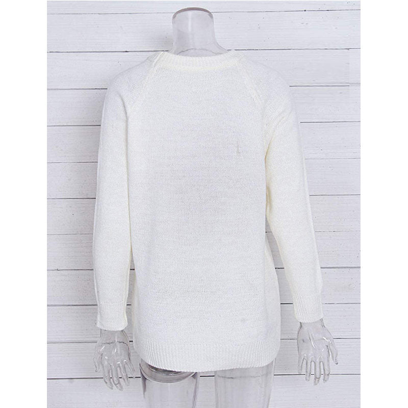 Beakey Women's Long Sleeve Pullover Sweater CrewNeck Cute Heart Knit Sweater-White Red