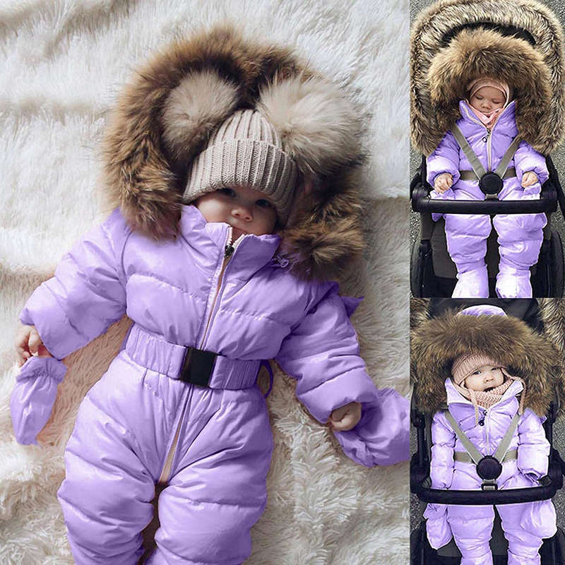 Beakey Newborn Snowsuits with Removable Hood Warm Padded Coat Winter-Light Purple