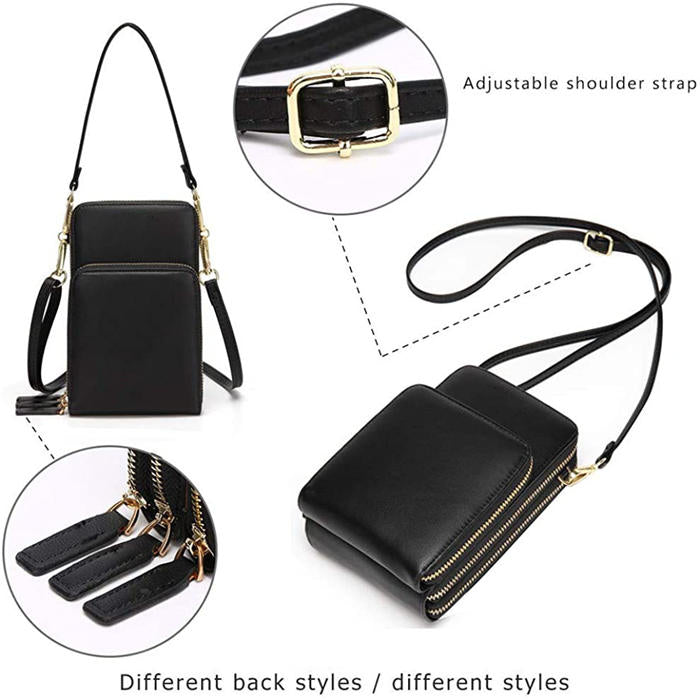 Beakey Crossbody Phone Bag for Women Small Shoulder Bag Cell Phone Wallet Purses and Handbags with 14 Credit Card Slots-Black