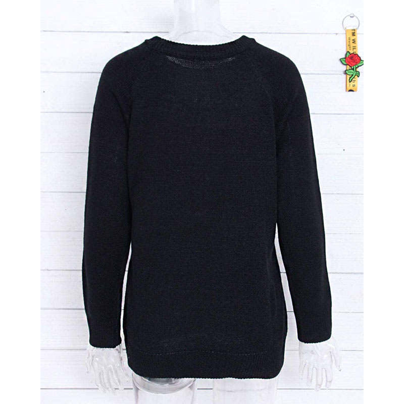 Beakey Women's Long Sleeve Pullover Sweater CrewNeck Cute Heart Knit Sweater-Black Rose