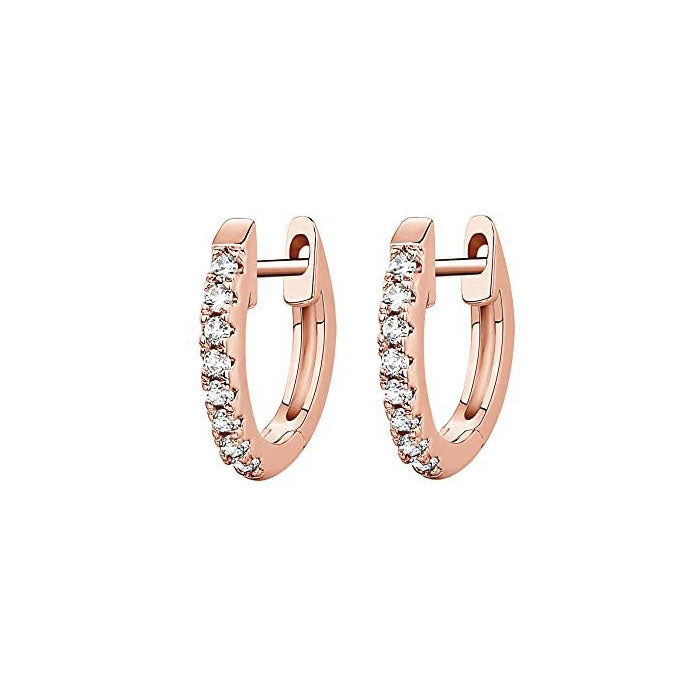 Beakey S925 Sterling Silver Cubic Zirconia Cuff Earrings Stud-Rose Gol