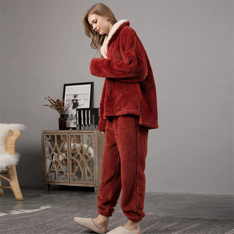 Beakey Womens Coral Fleece Oversized Pajamas Set-Red