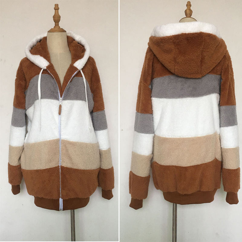 Beakey Womens Warm Coats Fuzzy Sherpa Hooded Jacket with Pockets-Caramel
