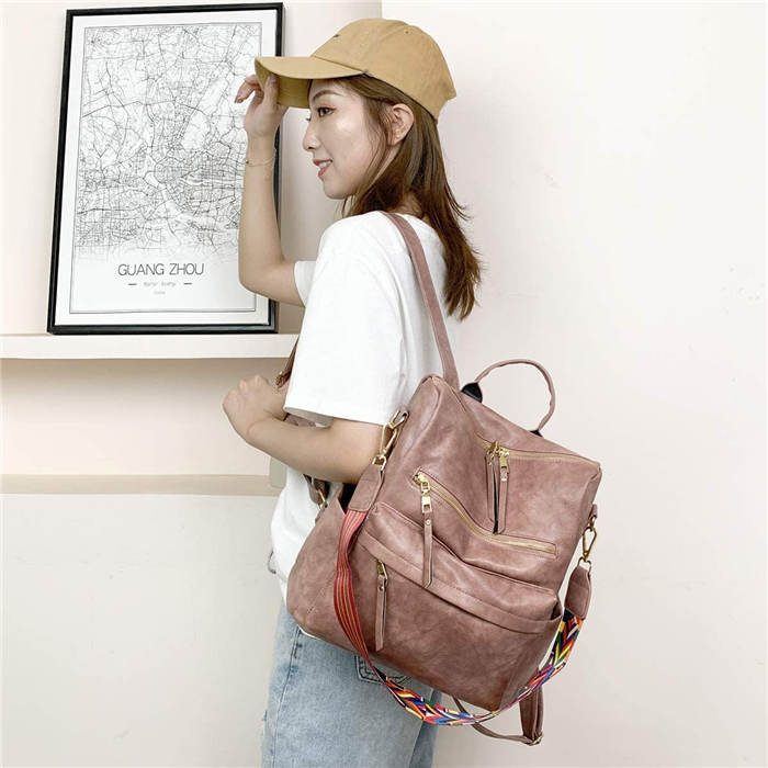 Beakey Women's Fashion Purse Backpack Multipurpose Design Backpack PU Leather Travel bag-Pink