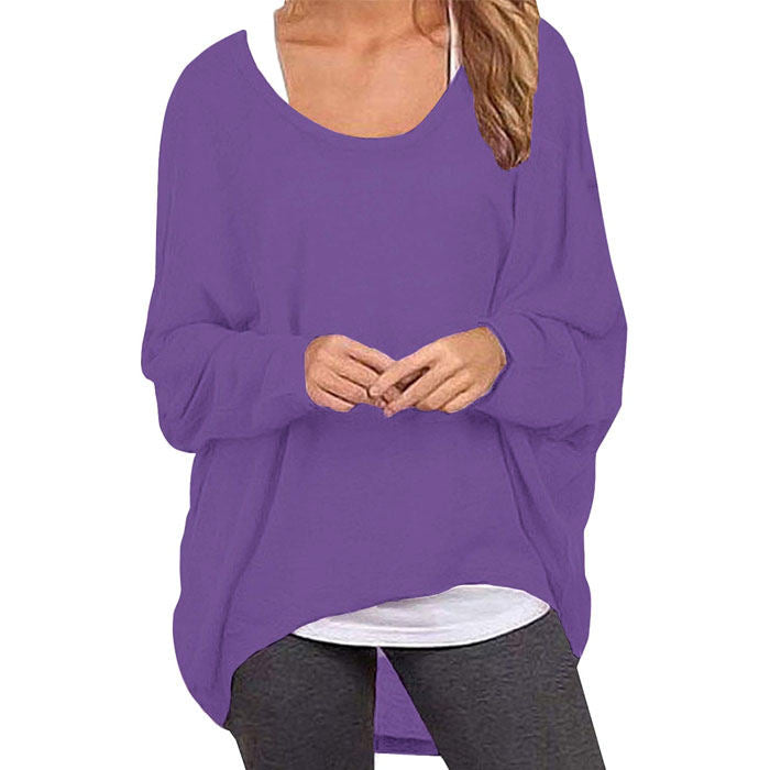 Beakey Women's Batwing Sleeve Off Shoulder Oversized Baggy Tops Casual Sweater-Violet-8889