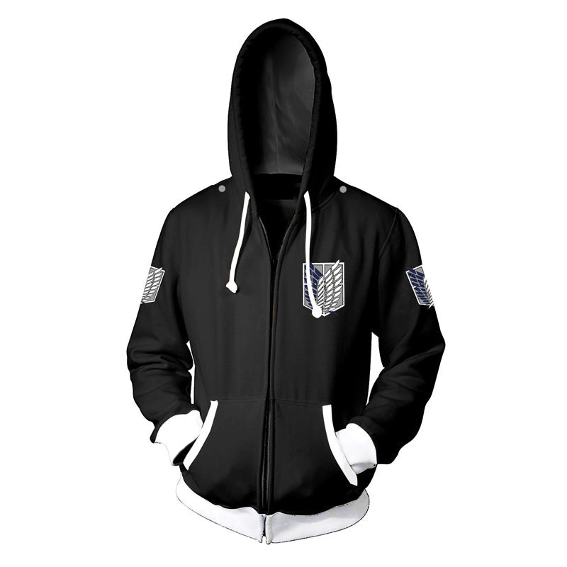 Beakey Fashion Print Hoodie Unisex Zip up Jacket for Anime Lover Cosplay-Black