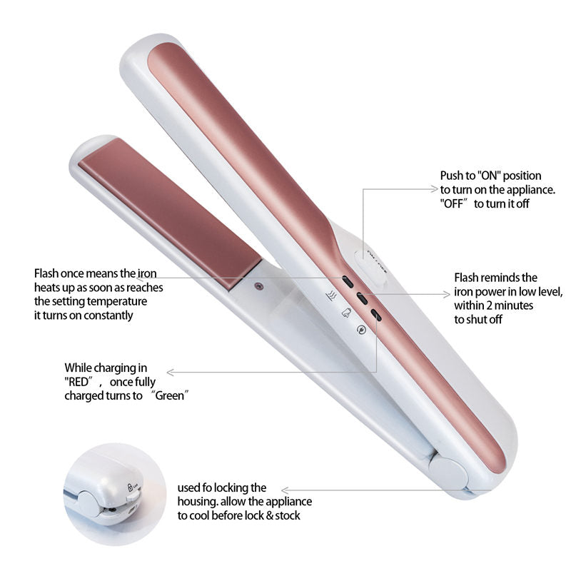 Beakey 2-in-1 Cordless Curler Straightener Negative Ion Get Frizz-Free-White