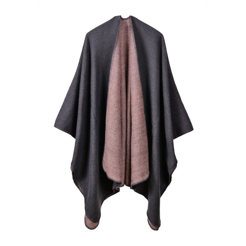 Beakey Womens Faux Cashmere Large Shawl Warm Cape Sweater Coat-Grey Pink