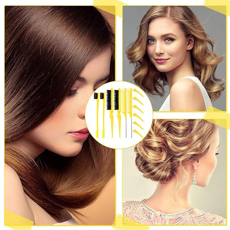 Beakey 12 Pcs Hair Brush with Rat Tail Combs Duckbill Clips for Women Girls-Yellow