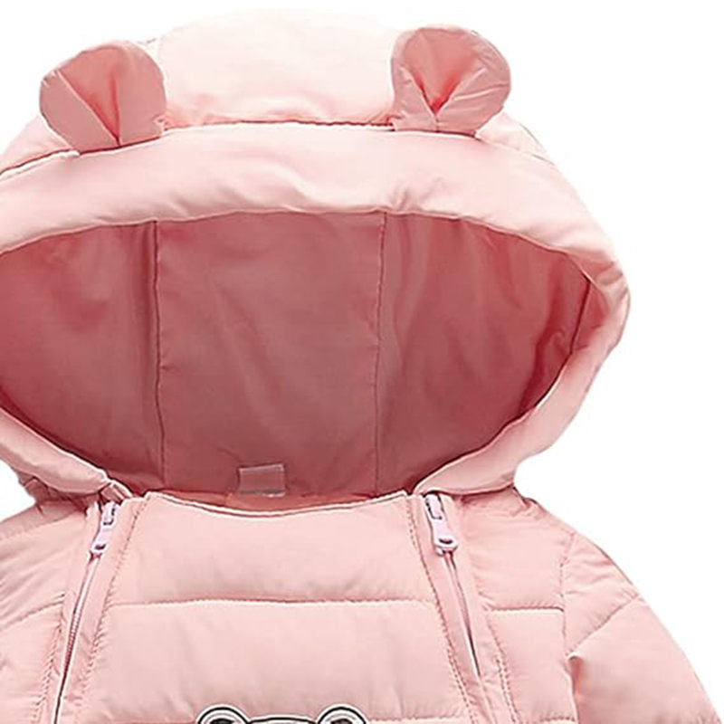 Beakey Baby Warm Romper with Bear Hood Winter Snowsuit for 0-18 Months-Pink