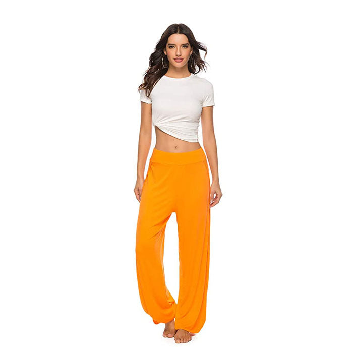 Beakey Women's Yoga Harem Pants Casual Loose Side Slit Hippie Long Pants-Orange-8006