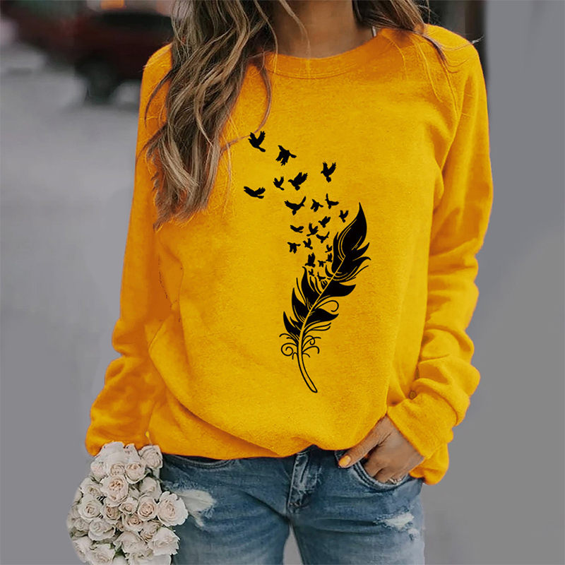 Beakey Womens Casual Long Sleeve T-Shirt Crew Neck Pullover-Yellow