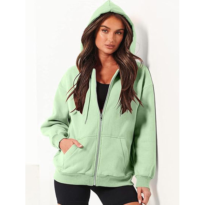 Beakey Womens Zip Up Hoodies with Pockets Y2K Oversized Sweatshirts-Cyan