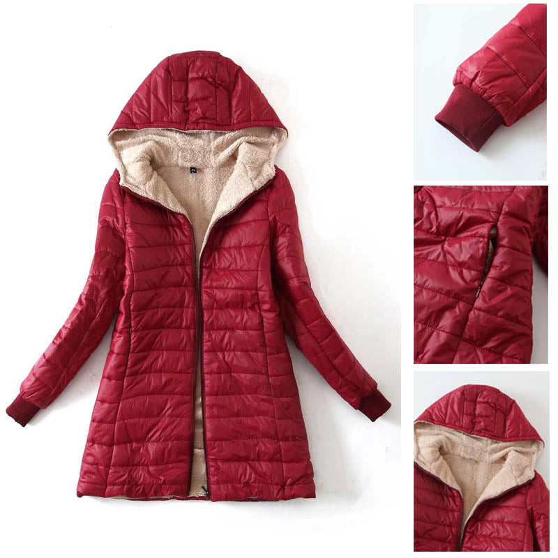 Beakey Womens Hooded Sherpa Fleece Jacket Winter Warm Coat-WineRed