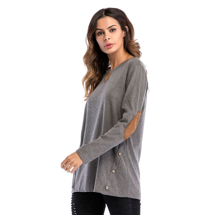 Beakey Women's Long Sleeve Double-breasted Buttons Casual Blouse Tunic Shirt Tops-Dark Gray-1025