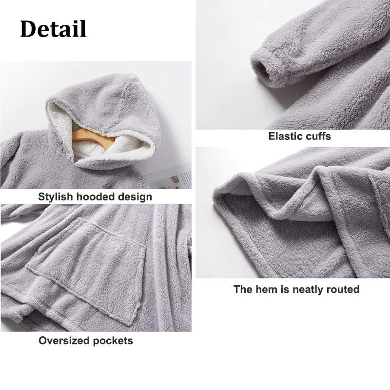 Beakey Hooded Pajama Top with Pocket for Unisex-Light Grey