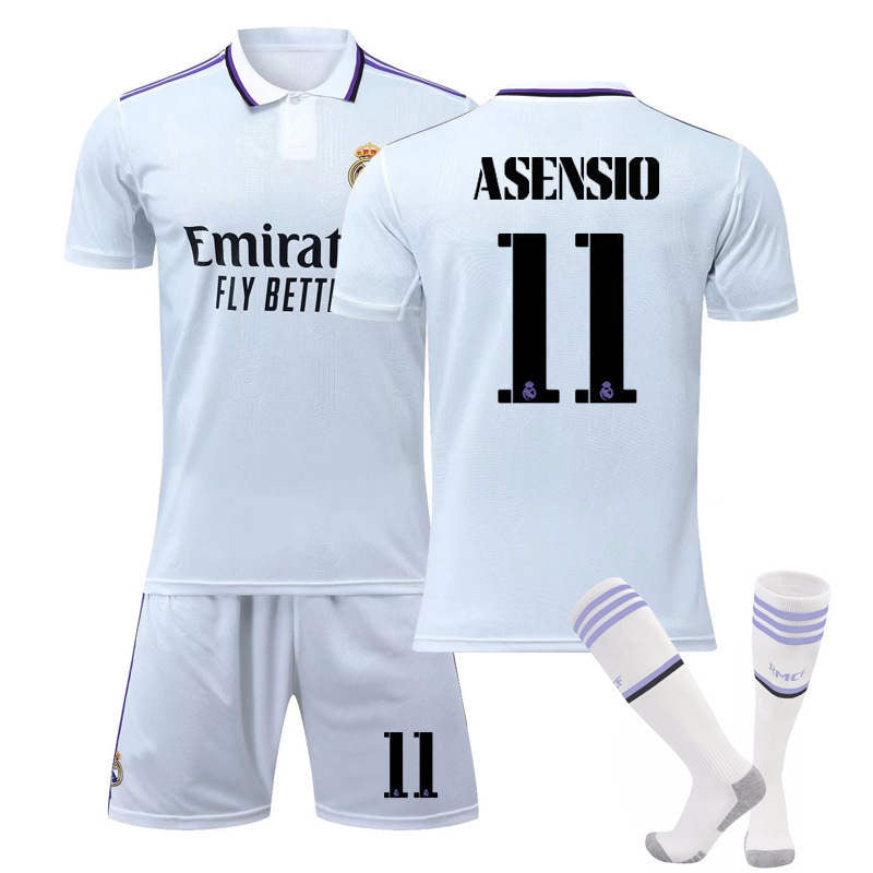 Beakey Real Madrid Home Jersey 2022-23 ASENSIO #11 Soccer Jersey Kids Adult 3-Pieces Jersey Kits