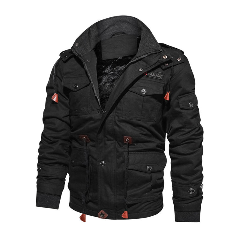 Beakey Mens Winter Jacket Cotton Fleece Lined Military Coats with Hood-Black