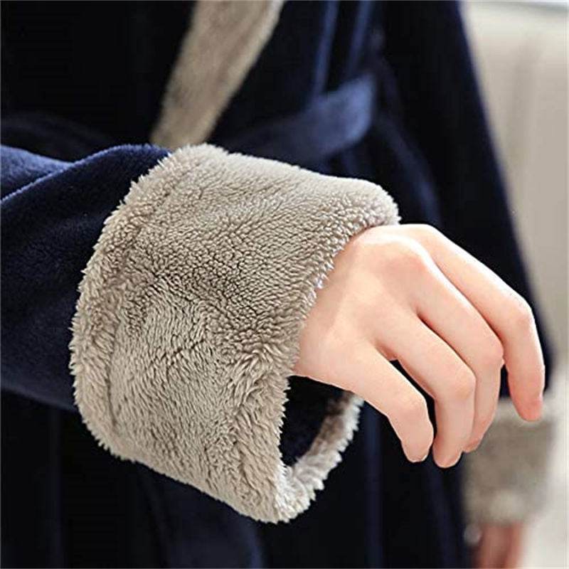 Beakey Womens Winter Robe Soft Plush Warm Spa Long Bathrobe Pajamas-Navy Blue
