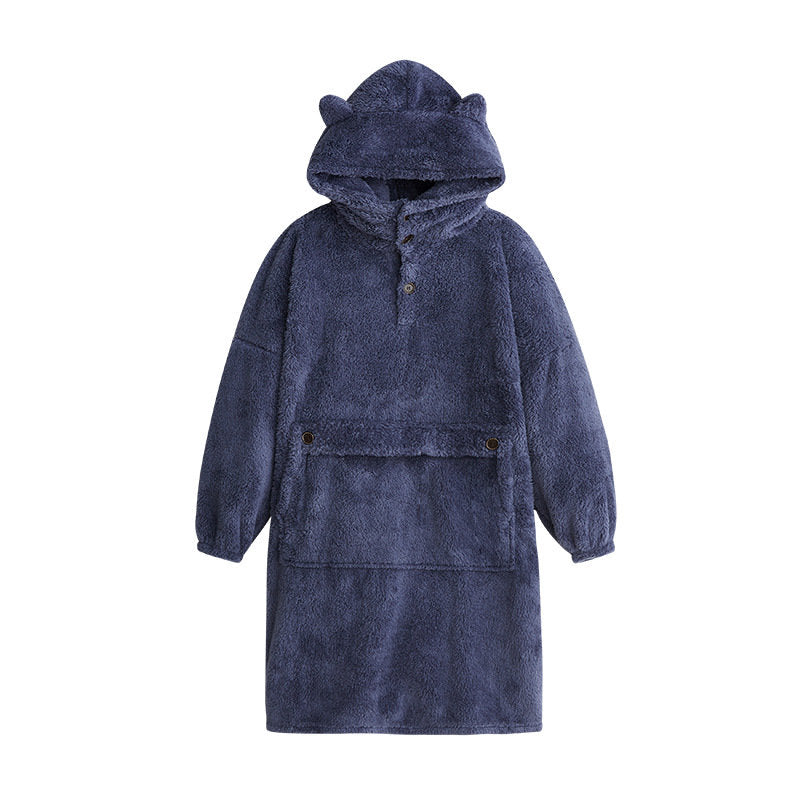 Beakey Hoodie Plush Pajama Set for couple-Navy Blue