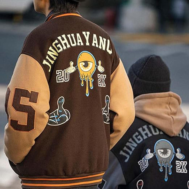 Beakey Y2K Varsity Jacket Unisex Embroidery print Baseball Coat Streetwear-Khaki