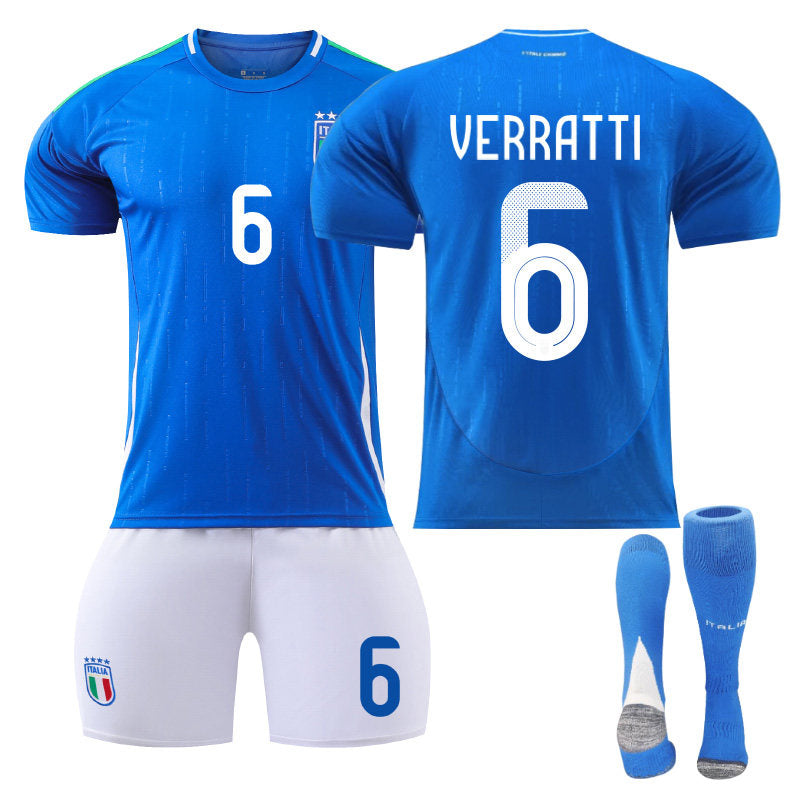 Beakey VERRATTI #6 Italy Home Jersey Soccer Jersey Kit Football T-shirt Set for Adult Kids