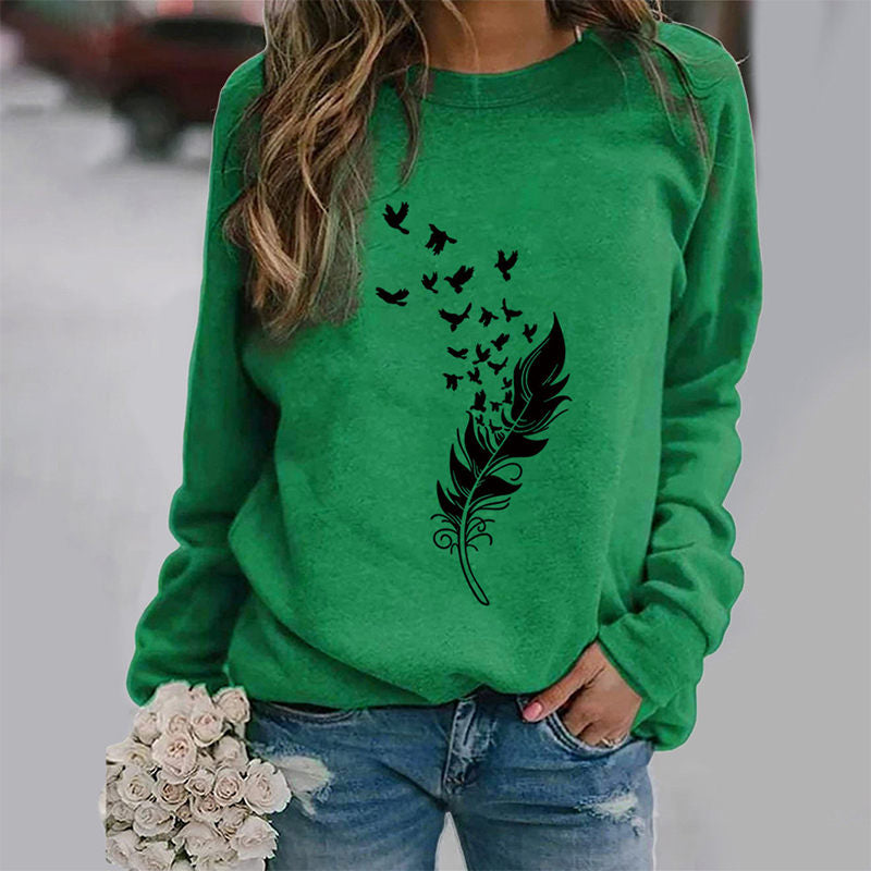 Beakey Womens Casual Long Sleeve T-Shirt Crew Neck Pullover-Green