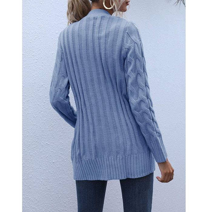 Beakey Women's Winter Keep Warm Long Sleeve Knit Sweater Cardigan Button Loose Outerwear-Blue-YL220187
