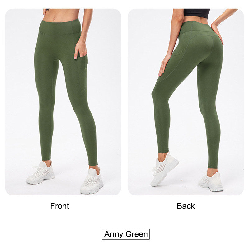 Beakey Womens Fleece Leggings with Pockets Tummy Control Thermal Yoga Pants-Green