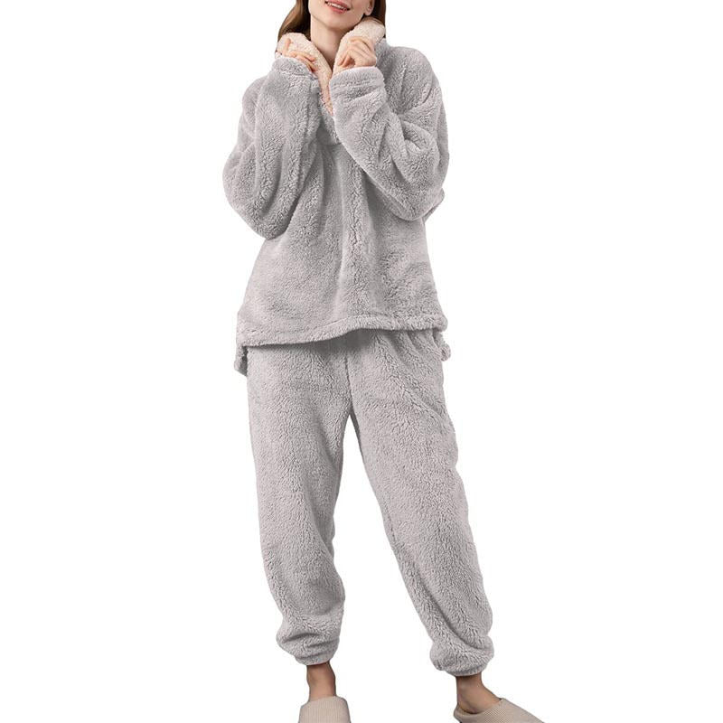 Beakey Womens Coral Fleece Oversized Pajamas Set-Grey