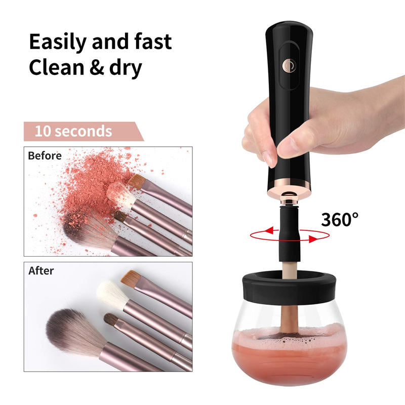 Beakey Electric Makeup Brush Cleaner with 8 Rubber Collars-Black