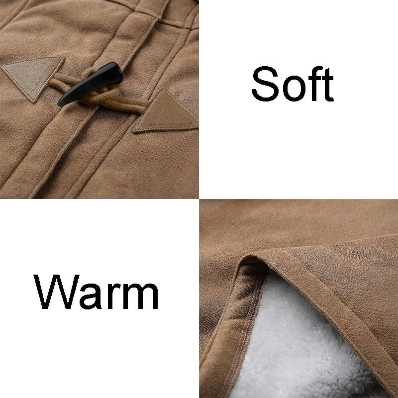 Beakey Fleece Jackets for Women Horn Button Winter Hooded Outwear-Brown