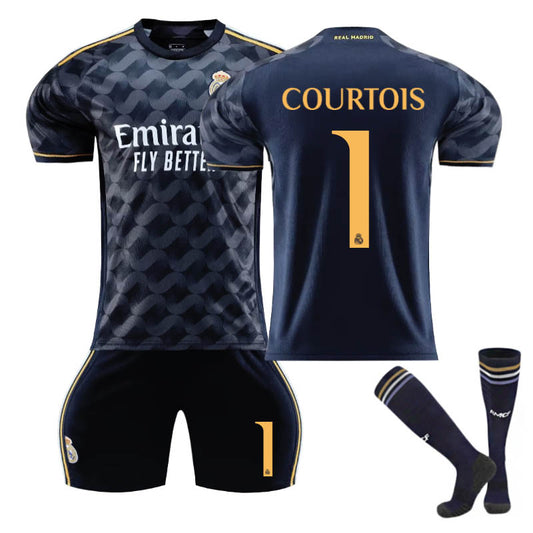 Beakey Real Madrid Away Jersey COURTOIS #1 Soccer Jersey Kids Adult 3Pcs Jersey Kits