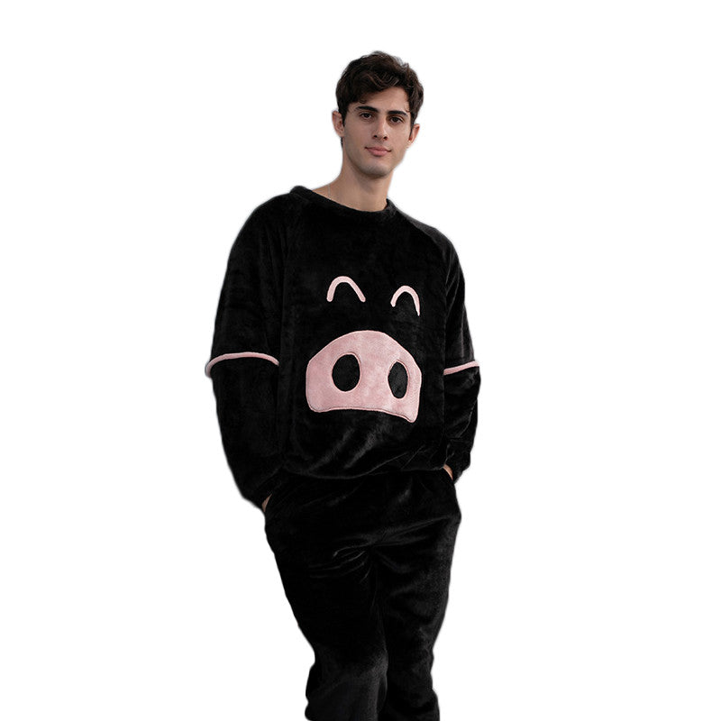 Beakey Cartoon Crewneck Pullover Pajamas Set-Black
