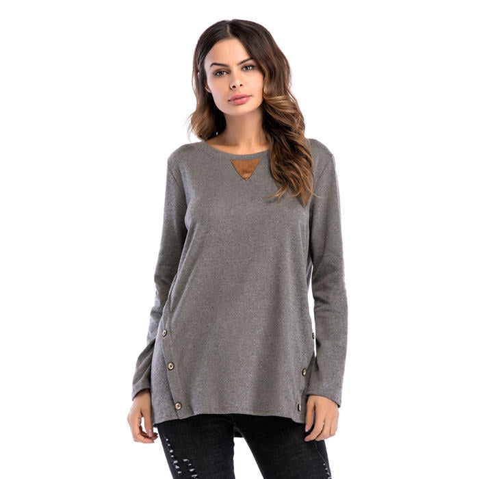 Beakey Women's Long Sleeve Double-breasted Buttons Casual Blouse Tunic Shirt Tops-Dark Gray-1025